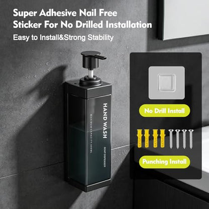 Wall Mounted Lockable Shampoo and Conditioner Dispenser | 17oz Large Pump Head No Drill Refillable ABS Plastic Bottle For Bathroom Shower Commercial Use Black 1 Pack - color: Black, size: 1