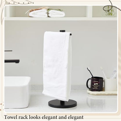 LemonRoad 2 Pack Freestanding Toilet Paper Holder & Hand Towel Stand Heavy Duty Stainless Steel Stable Weighted Base countertop Towel Holder 4 Spare Rolls Modern Bathroom Countertop Organizer Black