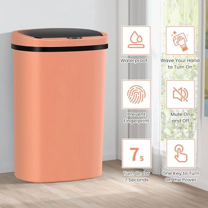 13 Gallon Motion Sensor Kitchen Trash Can, 50L Automatic Sensor Trash Can, Smart Waste Bin with Lid for Kitchen, Bathroom, Bedroom, Home Office, Quiet Open & Easy Clean (Pink,2 Pack) - color: Pink, style: 2 pack