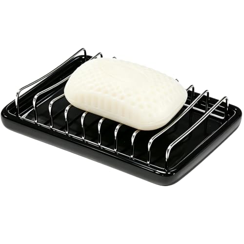 Soap Dish Drain Tray Self Draining Soap Holder Sponge Holder Soap Dishes for Shower, Bathroom, Kitchen Sink (1, C-Black) - color: C-black