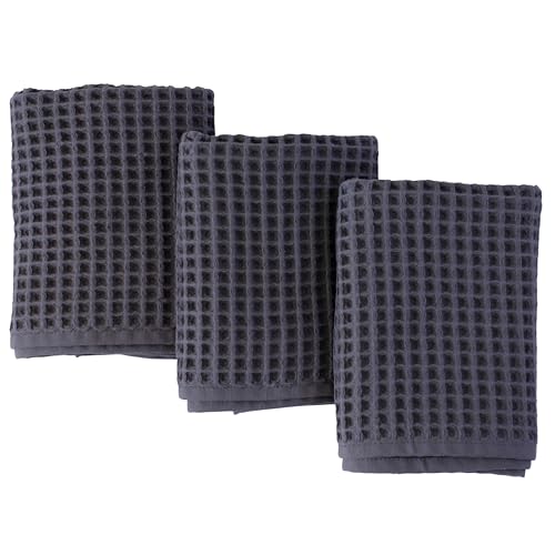 PÜSKÜL Natural 100% Turkish Cotton Waffle Kitchen and Hand Towels, 3-Piece | Dark Gray, 32x16" Large, Premium 3D Honeycomb Weave Soft Absorbent Quick-Dry Lint-Free Dish Towel, Oeko-Tex Made in Turkey - color: Anthracite Dark Gray, size: Kitchen & Hand Tow