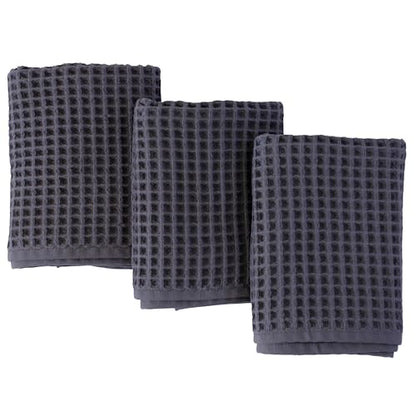 PÜSKÜL Natural 100% Turkish Cotton Waffle Kitchen and Hand Towels, 3-Piece | Dark Gray, 32x16" Large, Premium 3D Honeycomb Weave Soft Absorbent Quick-Dry Lint-Free Dish Towel, Oeko-Tex Made in Turkey - color: Anthracite Dark Gray, size: Kitchen & Hand Tow