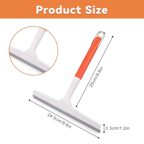 9.65 Inch Glass Shower Squeegee, 2 Pcs Silicone Shower Squeegee | Silicone Squeegee Shower Scraper Orange Non-Slip Handle Window Scraper for Glass, Tiles and Countertops