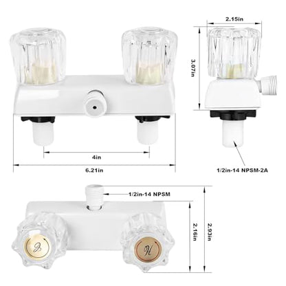 RV Shower Faucet with Shower head and Hose - Non-Metallic RV Shower Kit, On/Off Valve & Diverter, Handheld Shower Replacement for RV,5thWheels,Motorhomes,Travel Trailers,Campers（White） - color: White