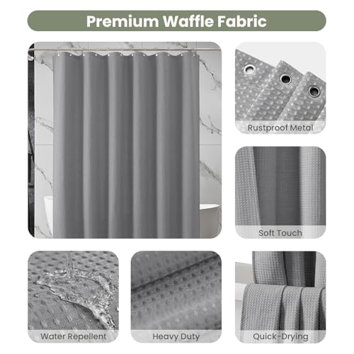 Inhousolu Fabric Shower Curtain, Waffle Weave 230 GSM Polyester, Weighted Hem, Metal Hooks Included, Water Repellent Washable, 72 x 84 Inch, Gray - color: Grey, size: 72"W x 84"L (Pack of 1)
