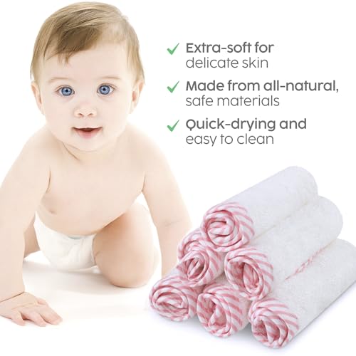San Francisco Baby Washcloths for Newborn — Rayon from Bamboo Washcloths, Baby Wash Cloths Soft, Wash Cloths for Babies, Baby Wash Cloth — 6 Pieces, Pink - color: Pink