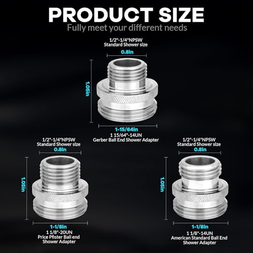 Ball End Shower Arm Adapter 1/2 Inch Male Pipe Thread Old Style Head Convert to fit standard shower head 14UN 16UN is Suitable for Most Old-Fashioned Ball Head Shower Arms (3PCS)