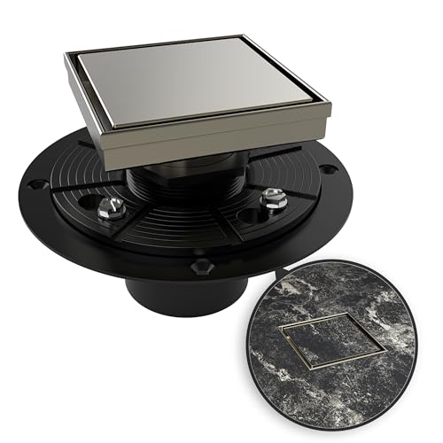 4 Inch Square Shower Drain Nickel Floor Drain with Flange Reversible 2-in-1 Cover Tile Insert Grate Removable SUS304 Stainless Steel CUPC Certified Brushed Nickel - color: Brushed Nickel, size: 4 Inch