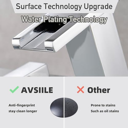 LED Bathroom Faucet 3 Hole, Chrome Waterfall Bathroom Faucets, 8 Inch Widespread Modern Bathroom Sink Faucet & Parts, Wide Spread Touch On Three Hole 2 Handle 3 Piece Bathroom Vanity Faucet - color: Chrome