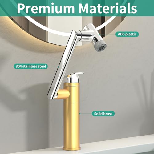 Modern Bathroom Faucet 1 Hole with Temperature Display, Chrome | Batteries-Free, 1080° Rotatable Single Hole Bathroom Faucet, Single Handle Bathroom Vanity Faucets, 2 Spray Modes - color: Chrome