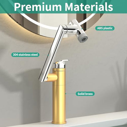 Modern Bathroom Faucet 1 Hole with Temperature Display, Chrome | Batteries-Free, 1080° Rotatable Single Hole Bathroom Faucet, Single Handle Bathroom Vanity Faucets, 2 Spray Modes - color: Chrome