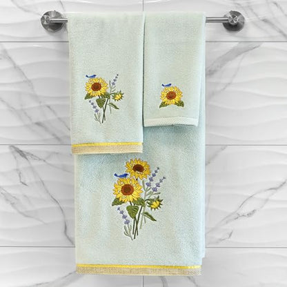 Jubilant 4-Piece Premium Towel Set, Vibrant Floral Applique, Luxurious Turkish Cotton, Soft & Durable, Elegant Bath Ensemble, 2 Bath 2 Hand Towels, Aqua - color: Aqua, size: 2 Pcs Bath 2 Pcs Hand Towel