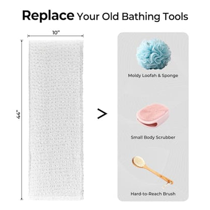 3D Wave Weave Japanese Exfoliating Washcloth, Long Exfoliating Back Scrubber for Shower, Gentle Body Scrub Towel, Korean Style, Cloud (Soft) - color: White