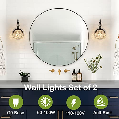 2-Pack Wall Sconces Black Bathroom Vanity Lighting Fixtures Black Wall Light with Glass Shade, Rust-Proof and Durable, Wall Lamp Using G9 Bulbs for Bedroom, Bathroom, Living Room - color: Black, size: 1-Light (2-Pack)