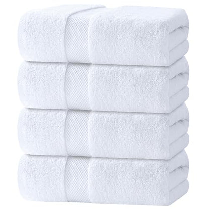 White Classic Luxury Bath Towels Set of 4 Large - 700 GSM Turkish Cotton Ultra Soft Bath Towels 27x54 | Highly Absorbent and Quick Dry | Hotel Towels for Bathroom Luxury, Plush Shower Towels, White - color: 01: White