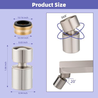 Hibbent NSF/ANSI/CAN 61 Certified Faucet Aerator, CUPC Certification 360 Degree Swivel Kitchen Sink Aerator, 2-Flow Sprayer Faucet Replacement Part 55/64 Inch Female Thread - Brushed Nickel - color: Brushed Nickel