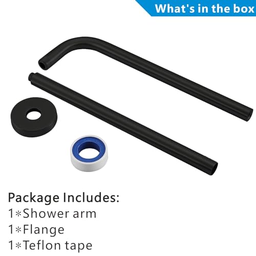 Voolan Shower Arm with Flange and Teflon Tape, Extension Shower Head Arm for Bathroom Fixed Shower Head, Solid Stainless Steel, Wall Mounted (24 Inch, Black) - color: Black, style: 24 Inch