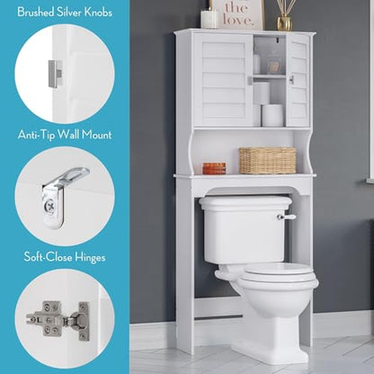 RiverRidge Brookfield Over the Toilet Spacesaver Medicine Cabinet, White | Bathroom Storage, Adjustable Shelves, Plantation-Style Shutter Doors, Rectangular Handles, Linen Storage Cabinet Organizer