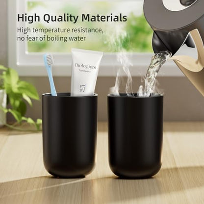 MOPMS 13oz Bathroom Tumbler 1PC, Unbreakable Plastic Cup, Black | Unbreakable 380ml plastic bathroom tumbler with non-slip grip. Durable, reusable toothbrush cup for home and travel. - color: Black-1pc