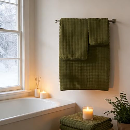 COZYART Lint Free 8 Pcs Bathroom Towels Set Ultra Soft Microfiber Fluffy | Thick, Highly Absorbent, Fast Dry, No Shedding, No Pilling, Fade Resistant, Durable, Long-lasting Olive Green - color: Olive Green