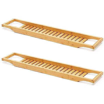 RoyalHouse Bamboo Bath Caddy Tray for Bathtub, with Book and Wine Glass Holder, Attractive Design, Suitable for Luxury Spa or Reading, Ideal Gift for Family & Friends (Pack of 2) - size: Pack of 2