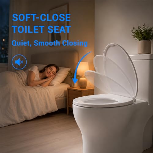 KHE Round Toilet Seat 16.5 Inch, Soft Close, White | Quick Release, Easy Cleaning, Non-Slip Bumpers, Durable PP - size: Round 16.5''