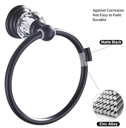 Black Crystal Towel Ring, Bathroom Towel Holder Ring, Matte Black Bathroom Towel Rack Hanger Home Hand Towel Ring Towel Holder for Bathroom Wall Mounted Bathroom Accessory - color: Black