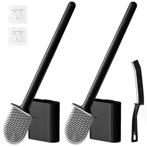 Black Toilet Brush, Toilet Bowl Brush, Silicone Toilet Brush and Holder, Compact Size, Toilet Brushes & Holders for Dead Corner Clean, Ventilation Slots Base