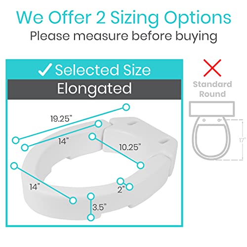 Vive Raised Toilet Seat (Elongated, Adds 3.5 Inches) - Elevated Toilet Seat Riser & Extender for Seniors & Handicap - High Rise Toilet Extension for Elderly - Portable Commode Toilet Booster for Adult | Riser & Extender for Seniors & Handicap - High Rise