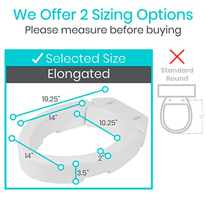 Vive Raised Toilet Seat (Elongated, Adds 3.5 Inches) - Elevated Toilet Seat Riser & Extender for Seniors & Handicap - High Rise Toilet Extension for Elderly - Portable Commode Toilet Booster for Adult | Riser & Extender for Seniors & Handicap - High Rise
