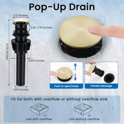 Pull-Down Bathroom Faucet 3 Hole 8 Inch with Pop-Up Drain,Brushed Gold | 360° Swivel Spoutr & Dual Modes,8" Widespread 2-Handle, Pop-Up Drain & 10-Min Install for 3-Hole Bathroom Sink Faucets. - color: Brush Gold