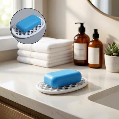 3 Pcs Silicone Soap Holder, Non-Slip Silicone Soap Dish for Shower with Efficient Drainage Holes, Soap-Tray for Shower Self Draining Bathroom Sink, Kitchen Counter, Easy Cleaning(White)