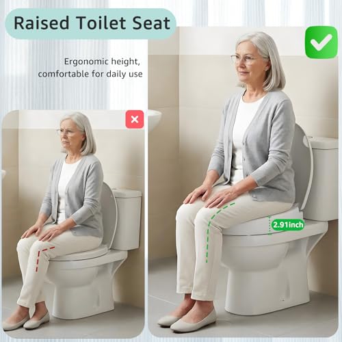 Raised Toilet seat 2.91 inch Round, 16.5 x 14.3inch Compatible | Soft Close + Quick-Release, Easy Clean, Bottom/Top Fixing, Safe Anti-Slip Pad Never Loosen, PP, White, 3 Years Support