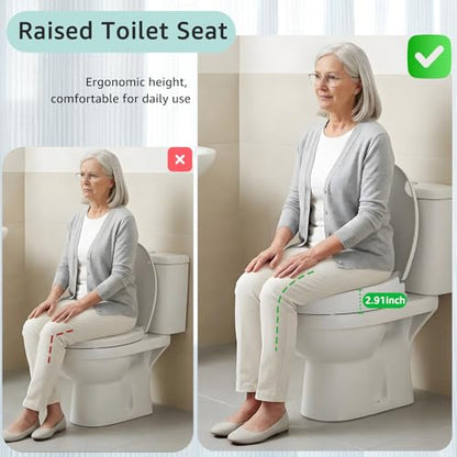 Raised Toilet seat 2.91 inch Round, 16.5 x 14.3inch Compatible | Soft Close + Quick-Release, Easy Clean, Bottom/Top Fixing, Safe Anti-Slip Pad Never Loosen, PP, White, 3 Years Support