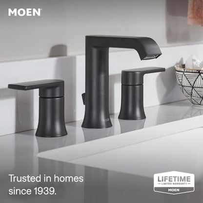 Moen Genta LX Two-Handle High Arc Widespread Bathroom Sink Faucet, for 3-Hole Setups, Valve Included, Matte Black, TV6708BL - color: Matte Black