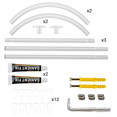 U Shower Curtain Rod Adjustable Stainless Steel U Shaped Rack Drill Free Install for Bathroom, Bathtub, Clothing Store (U Shaped White, Length on both sides:31.5"-47",Middle width:34.7"-43")