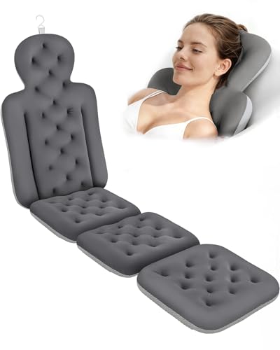 Bath Cushion, Full Body Bathtub Pillow with 160 Suction Cups, Bath Mat for Head and Neck Support, with Laundry Bag (Dark Gray, 60" x 16") - color: Dark Gray, size: 60" X 16"