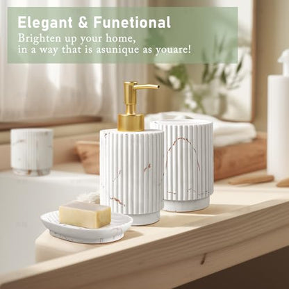 4 Pcs Bathroom Accessories Set -Toothbrush Holders Set | Soap Dispenser , Cotton Swab Jars, Vanity Tray , Bathroom Organizer for Bathrooms Decor, for Home Apartment