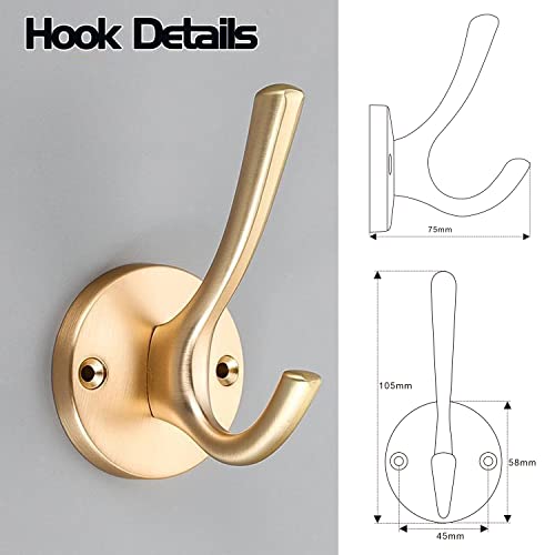 4 Pack Stainless Steel Wall Hooks, Bathroom Towel Hooks for Wall Mount | Rust resistant hooks with modern design. Ideal for hanging towels, robes, clothes and accessories in any room - color: Gold