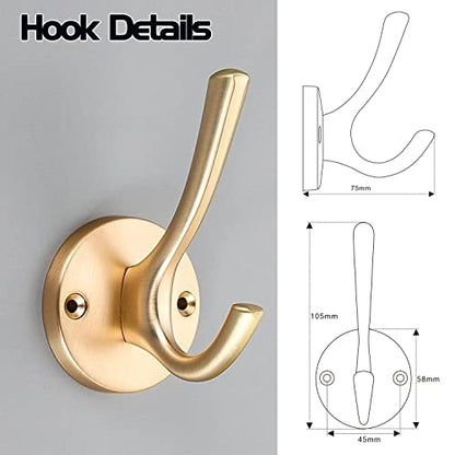 4 Pack Stainless Steel Wall Hooks, Bathroom Towel Hooks for Wall Mount | Rust resistant hooks with modern design. Ideal for hanging towels, robes, clothes and accessories in any room - color: Gold