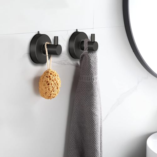 DGYB Suction Cup Hooks for Shower Black Bathroom Hooks Suction Set of 2 Removable Wall Hook for Hanging Towels, Robe, Loofah, Coats - color: BLACK 2