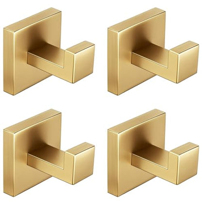 Nolimas Towel Hook Stainless Steel Bathroom Rustproof Clothes Towel Coat Hook Wall Mounted Square Toilet Kitchen, Heavy Duty Door Hanger, 4 Pack, Brushed Gold - color: Brushed Gold, size: 4 Pack