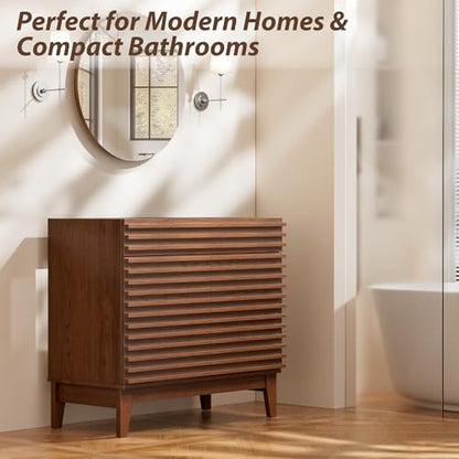 APRILSOUL 36" Bathroom Vanity, Mid-Century Bathroom Vanity Cabinet with 2 Soft Closing Doors, Freestanding Bathroom Cabinet, Particleboard Frame with Wood Grain Laminate, Walnut (Sink Not Included) - color: Walnut, size: 36 Inch
