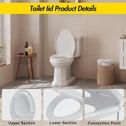 Toilet Seat Cover Elongated – Durable PP Toilet Seat with Slow Close Hinges, Easy Clean White Replacement for American Standard Toilets - color: White, size: Elongated Toilet Seat