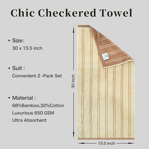 VOOVA & MOVAS 2 Pack Large Striped Hand Towels,68% Rayon from Bamboo, 32% Cotton,32x16 Inches,Ultra Soft Breathable Highly Absorbent for Bathroom Gym,Brown - color: Brown Striped
