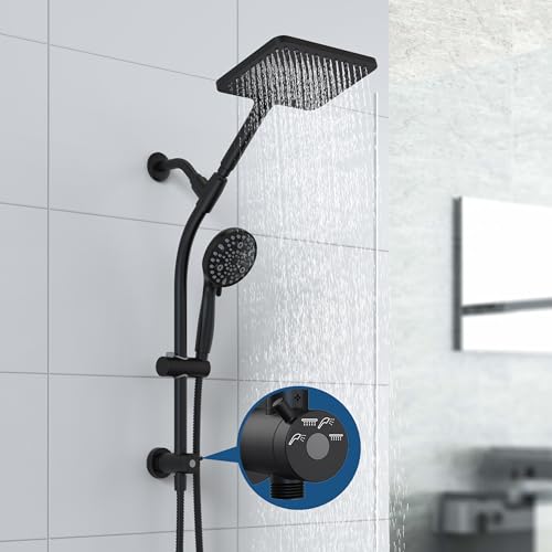 Rain Shower Head with Handheld High Pressure rainfall Shower Heads with Handheld Spray Combo,Black - color: Black