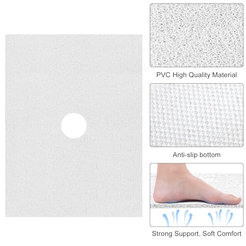 Shower Mat Non Slip 32 x 24 inch: Loofah Anti Slip Shower Mat,Non Slip Bathtub Mat for Inside Shower,Quick Drying Shower stall mat with Drain Hole in Middle,for Shower,Bathroom and Wet Areas - color: White