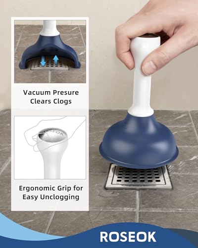 ROSEOK Sink Plunger, Mini Plunger with Short Handle, Powerful Small Plunger | For Bathroom Sinks, Kitchen Sinks, Tubs, Shower Drains, Navy Blue