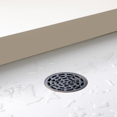 RANDOM Round Shower Drain SUS304 Stainless Steel Oil Rubbed Bronze Shower Drain 4 inch with Adjustable PVC Base Flange,Shower Floor Drain with Removable Cover Grid Grate - color: A-oil Rubbed Bronze-4″ Round With Base Flange