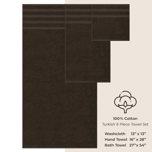 American Soft Linen 100% Cotton Luxury Turkish Towels, 6 Piece Towel Set | Soft Absorbent Quick Dry OEKO Tex Standard 100 Certificated Durable Machine Washable Premium Hotel Quality - color: Chocolate Brown, size: (27"x54") + (16"x28") + (13"x13")